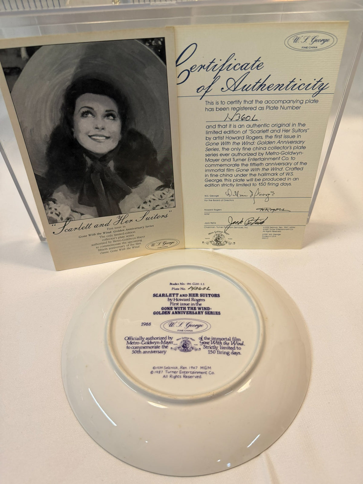 Gone With the Wind Golden Anniversary Collector Plate — "Scarlett and Her Suitors," FIRST ISSUE, Howard Rogers, W.S. George 1988, with Box & COA