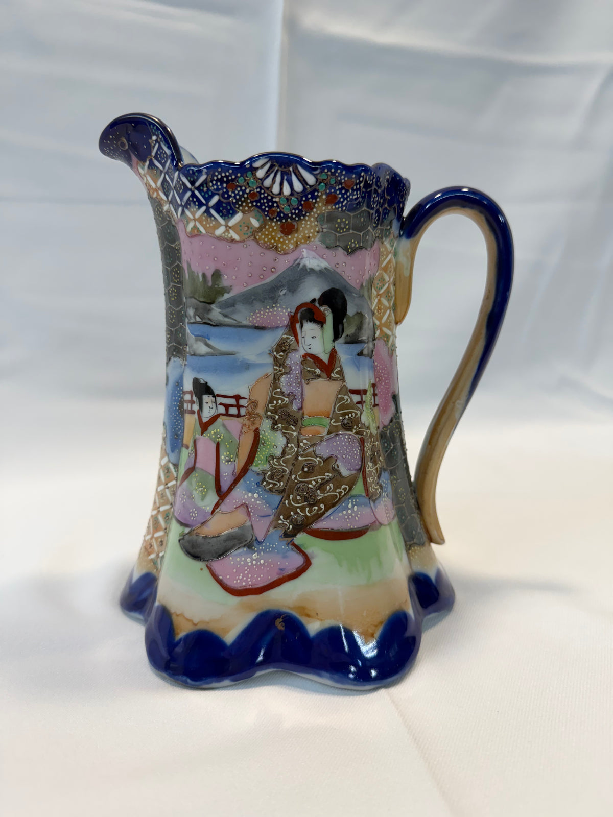 Antique Japanese Chocolate Pot / Porcelain Pitcher Hand Painted Geisha