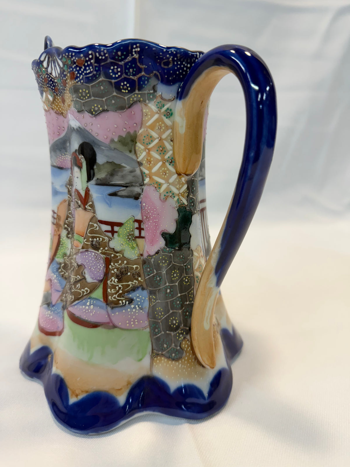 Antique Japanese Chocolate Pot / Porcelain Pitcher Hand Painted Geisha