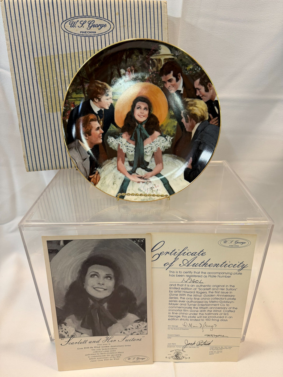 Gone With the Wind Golden Anniversary Collector Plate — "Scarlett and Her Suitors," FIRST ISSUE, Howard Rogers, W.S. George 1988, with Box & COA