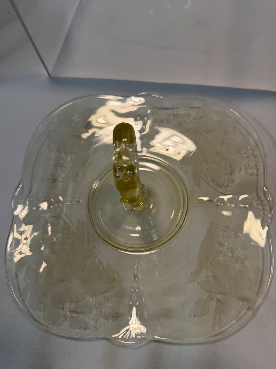 1930s Paden City Glass Yellow Depression Glass Center-Handled Server