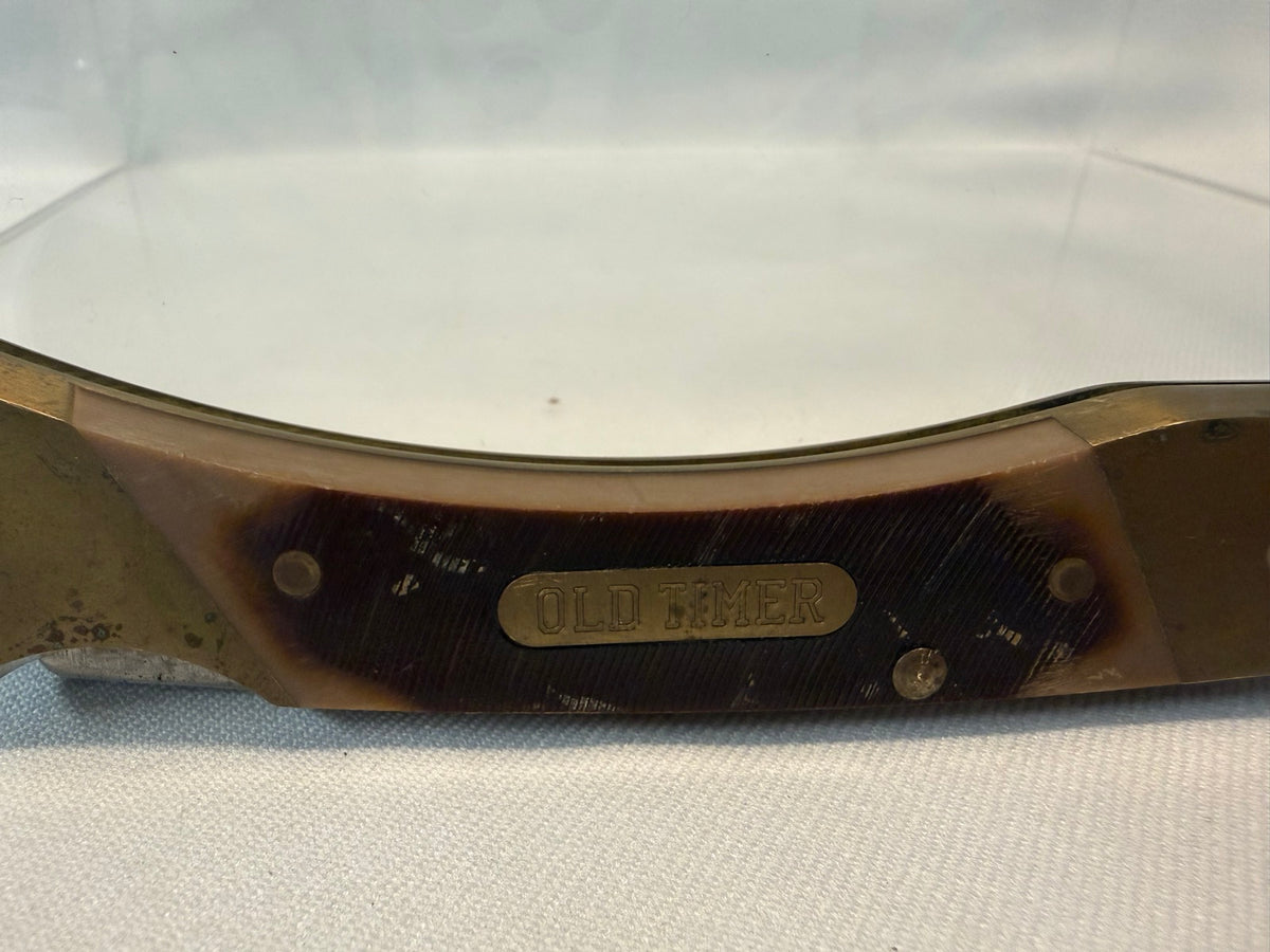 Schrade Old Timer 7ot Cave Bear Folding Lockback Knife, Brass & Delrin