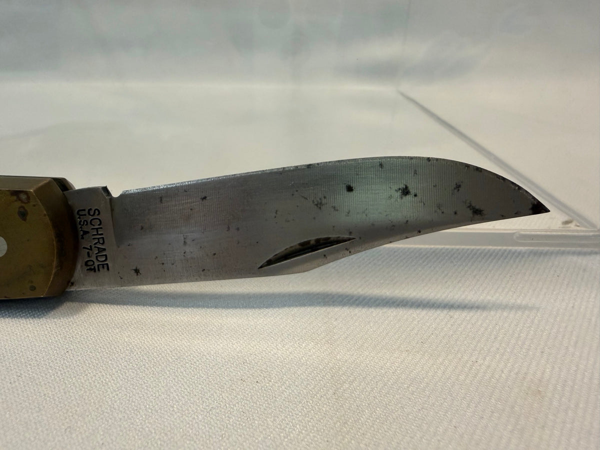 Schrade Old Timer 7ot Cave Bear Folding Lockback Knife, Brass & Delrin