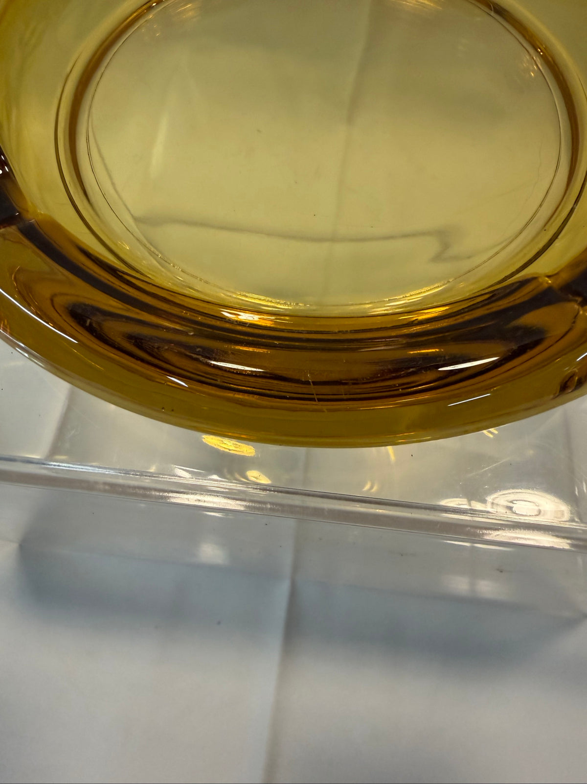 Mid-Century Modern Amber Glass Ashtray, Four Cigar Slots — 8 inches