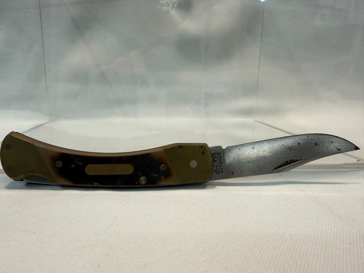 Schrade Old Timer 7ot Cave Bear Folding Lockback Knife, Brass & Delrin