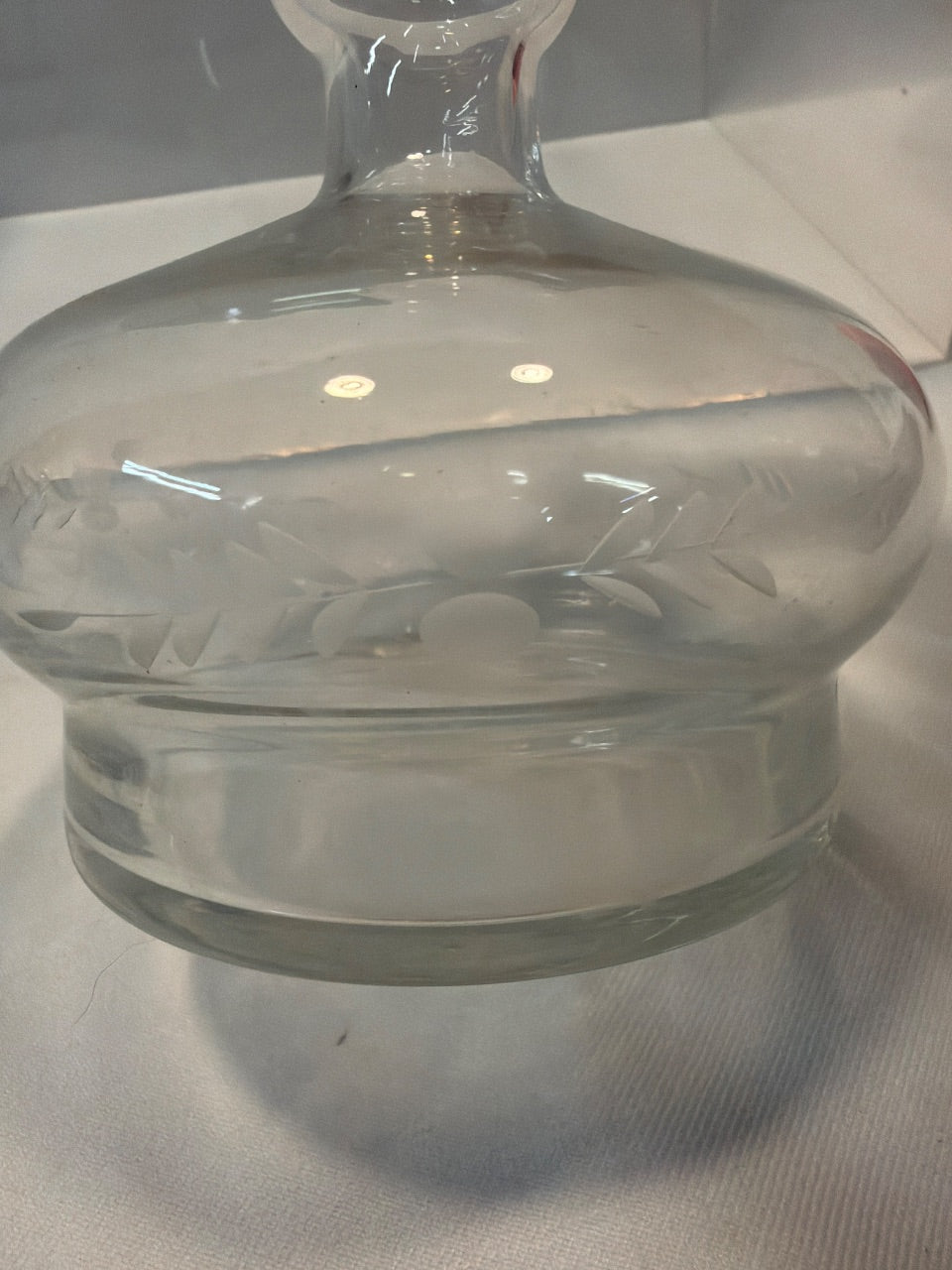 Mid-Century Modern Clear Crystal Decanter, Etched Wheat Design